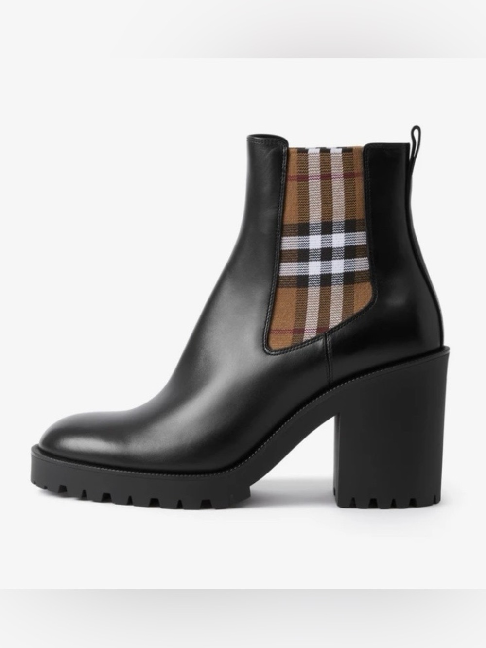 Burberry Check Panel Leather Ankle Boot Sz EUR 38 - Picture 5 of 10